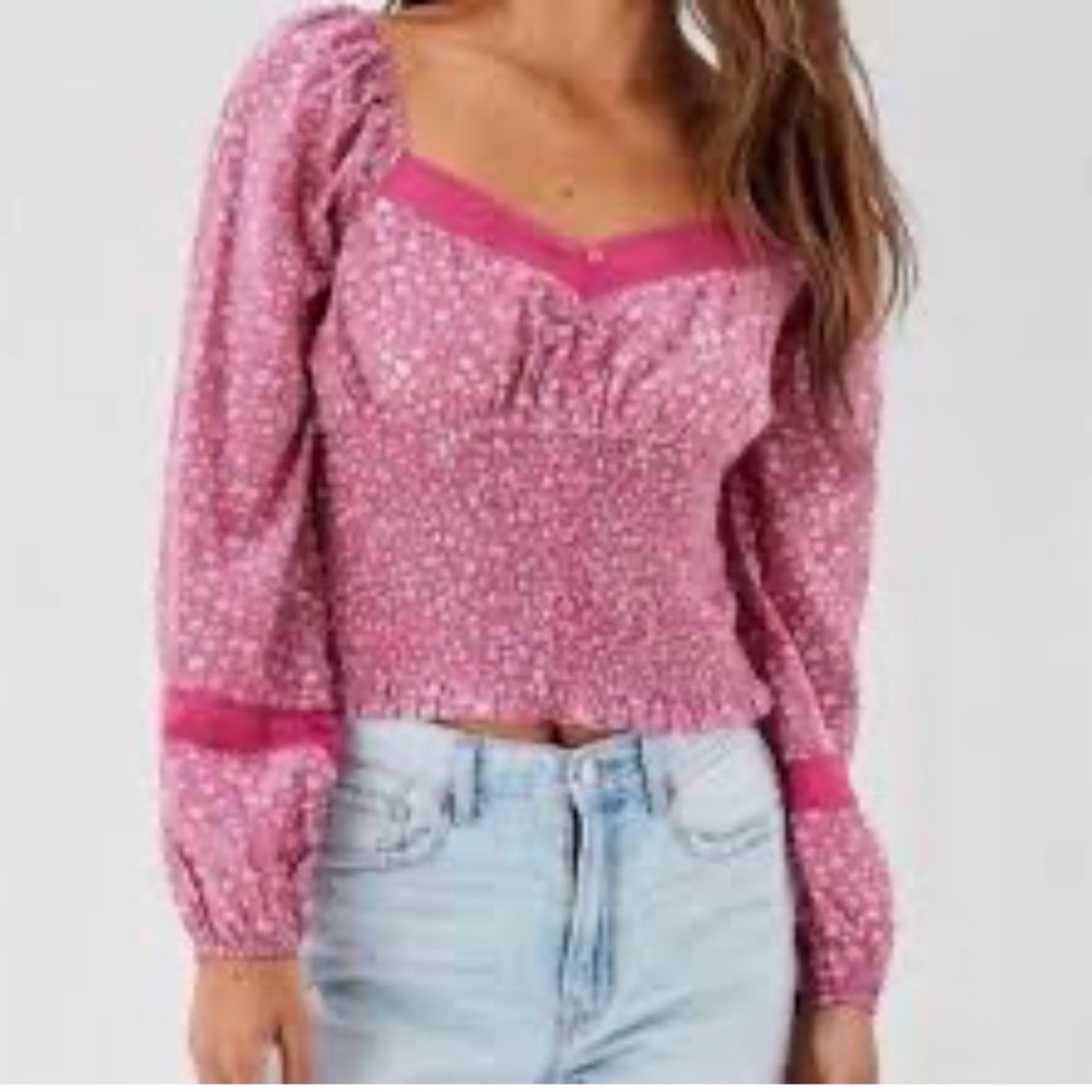 American Eagle Floral Peasant Top XS Pink NWT